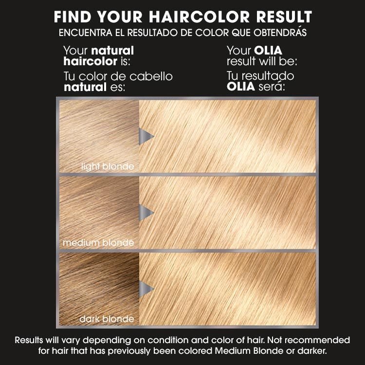Olia 9.3 light golden blonde before after swatch